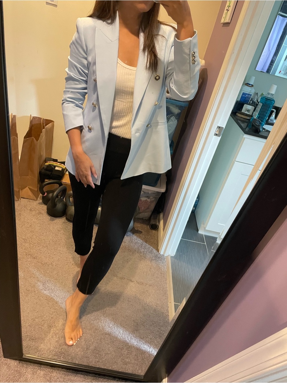 Zara Double-Breasted Light Blue Blazer Jacket